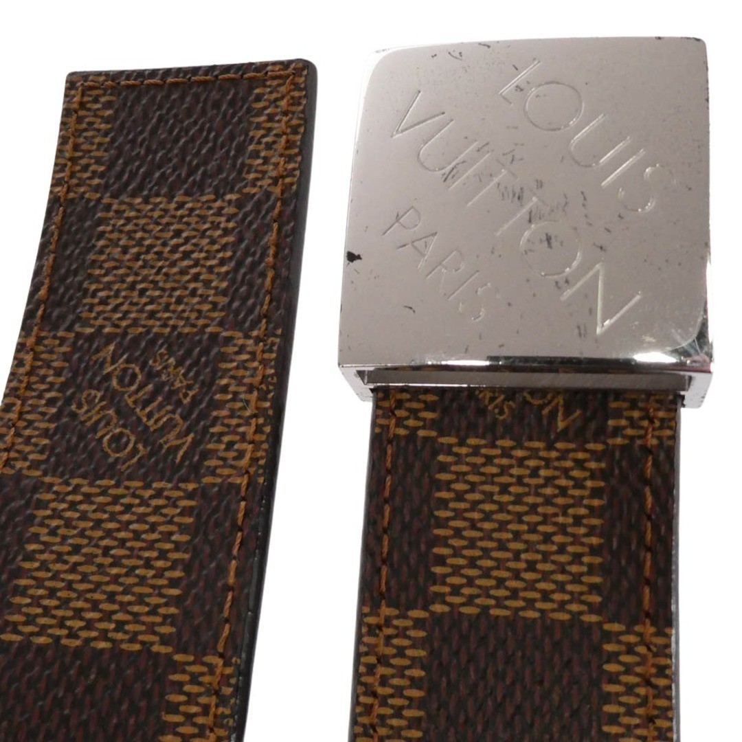 Louis Vuitton M6803 Damier Logo Buckle Suntulle Carre Leather Belt Brown Used