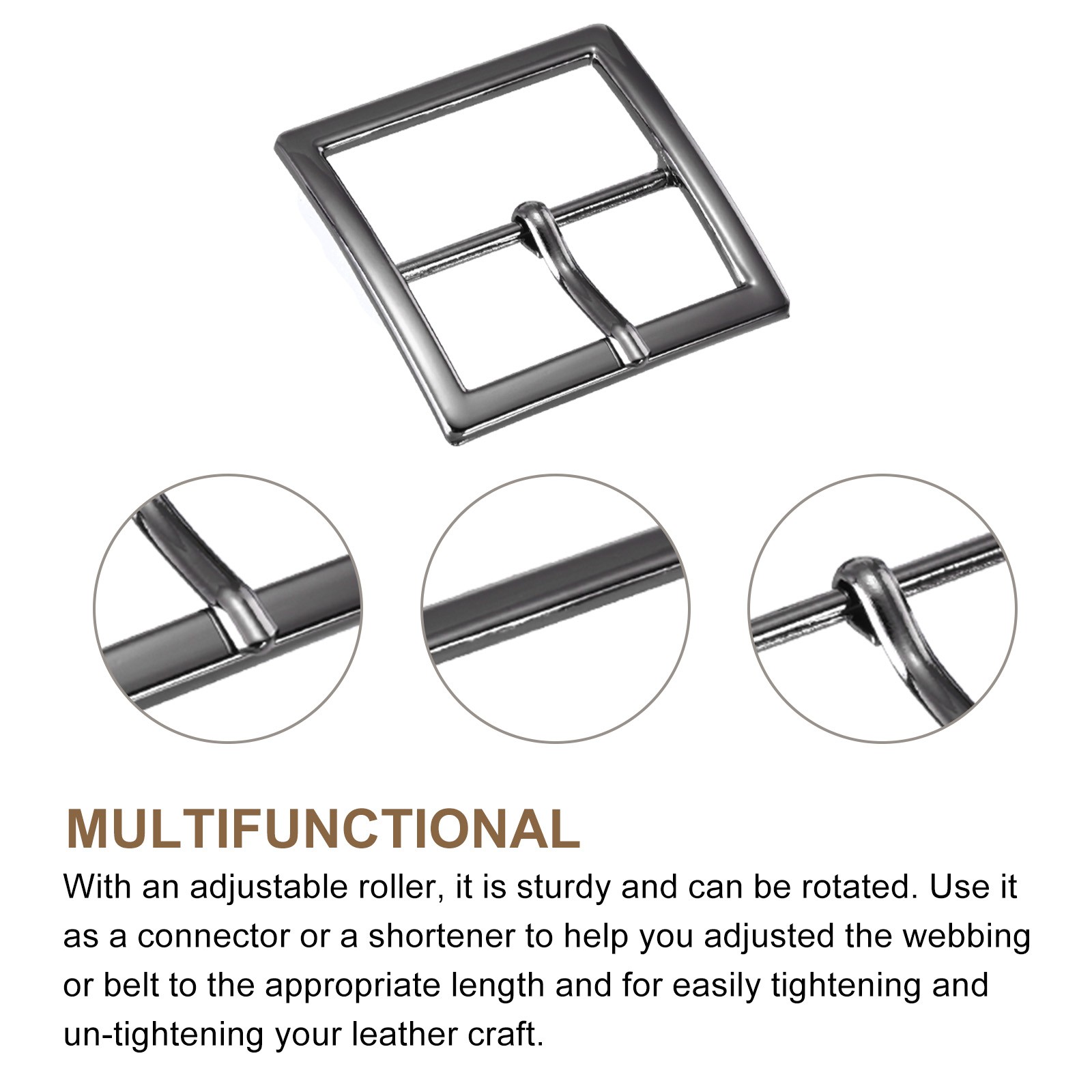 2Pcs 1.5&Prime; Single Prong Belt Buckle Square Center Bar Buckles for Belt,Black