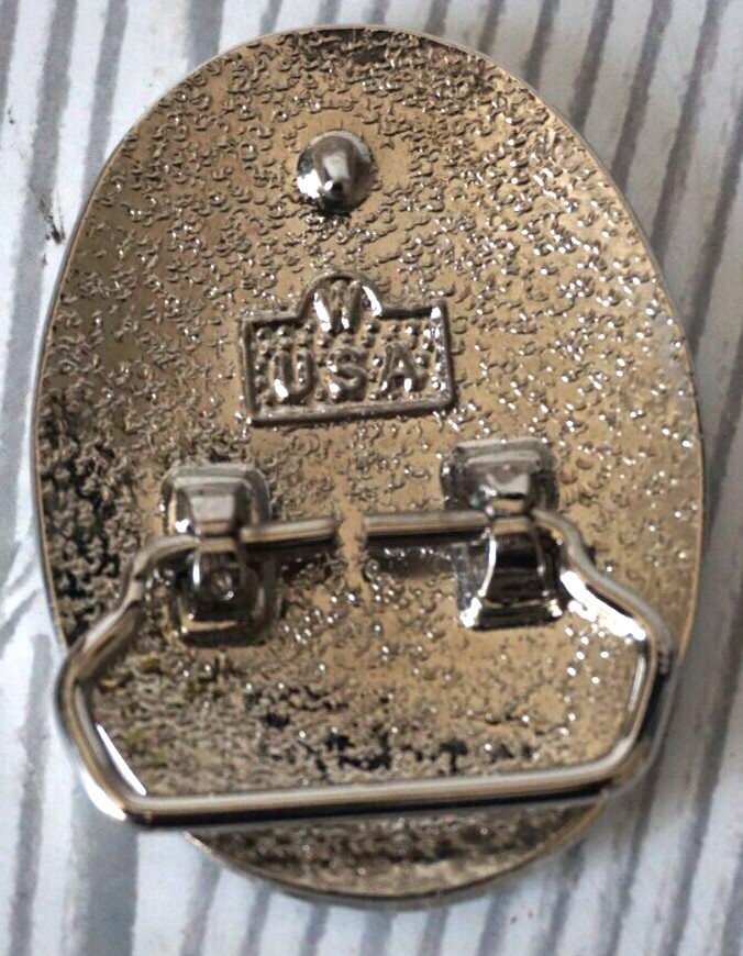 Vintage American Flying Eagle Oval Belt Buckle Etched Leaf USA Made Silver Tone