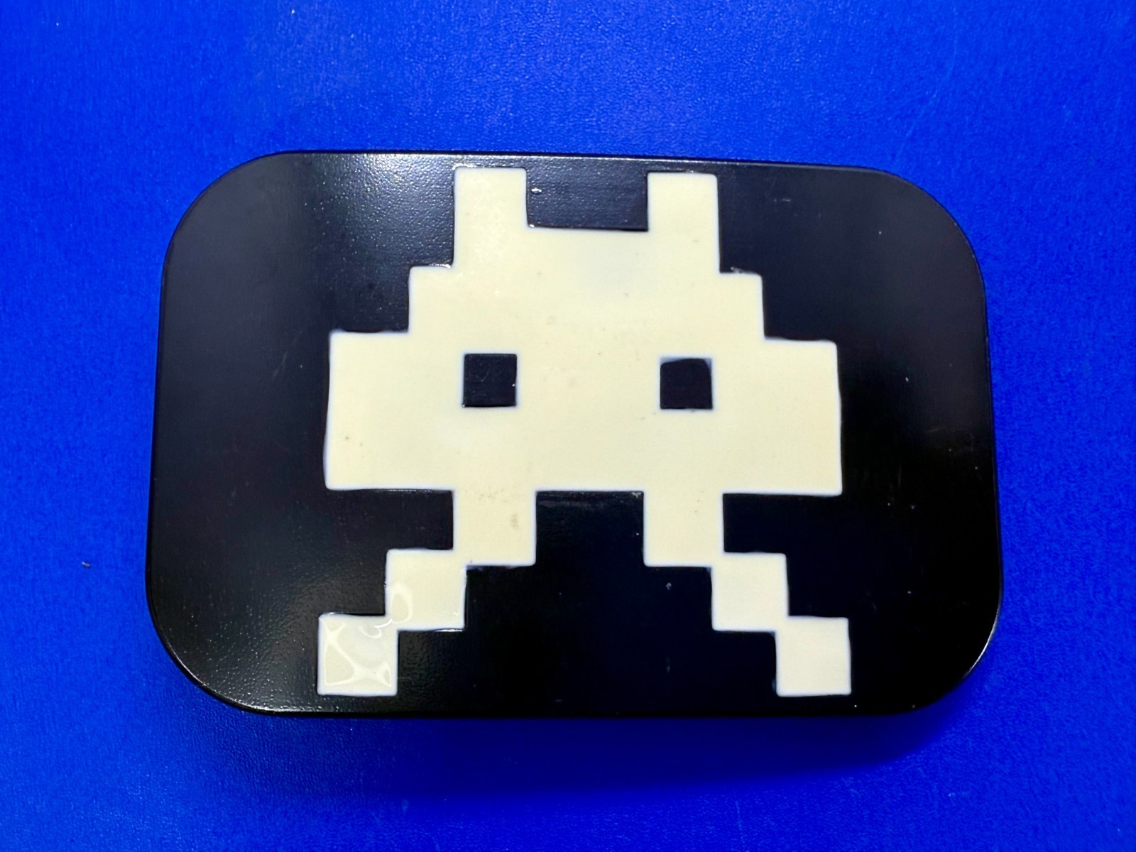 Video Game Arcade Icon Character Black & White Pixilated Pattern Belt Buckle