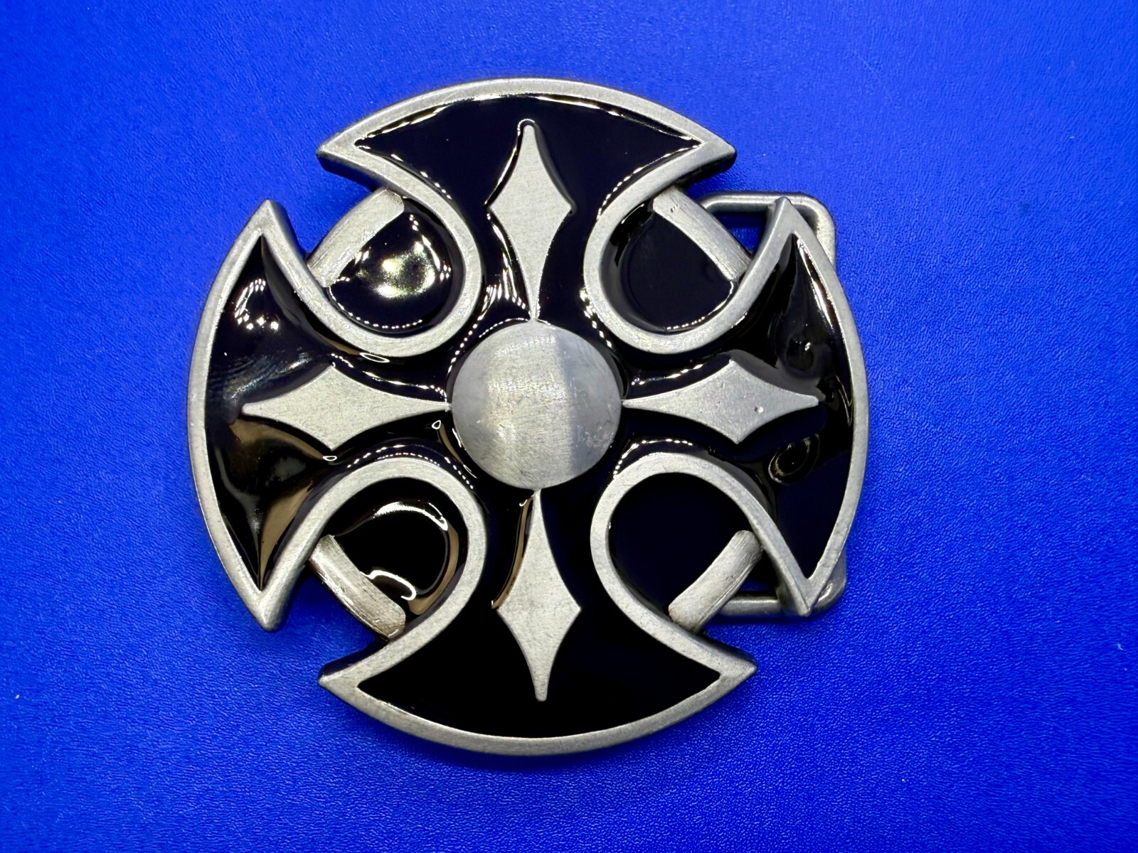 Maltese Celtic Iron Cross Religious Black Enamel Cutout Gothic Punk Belt Buckle