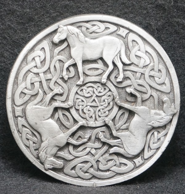 WL09150 VINTAGE 2006 ****THREE HORSES**** ANIMAL ARTWORK MENS PEWTER BELT BUCKLE