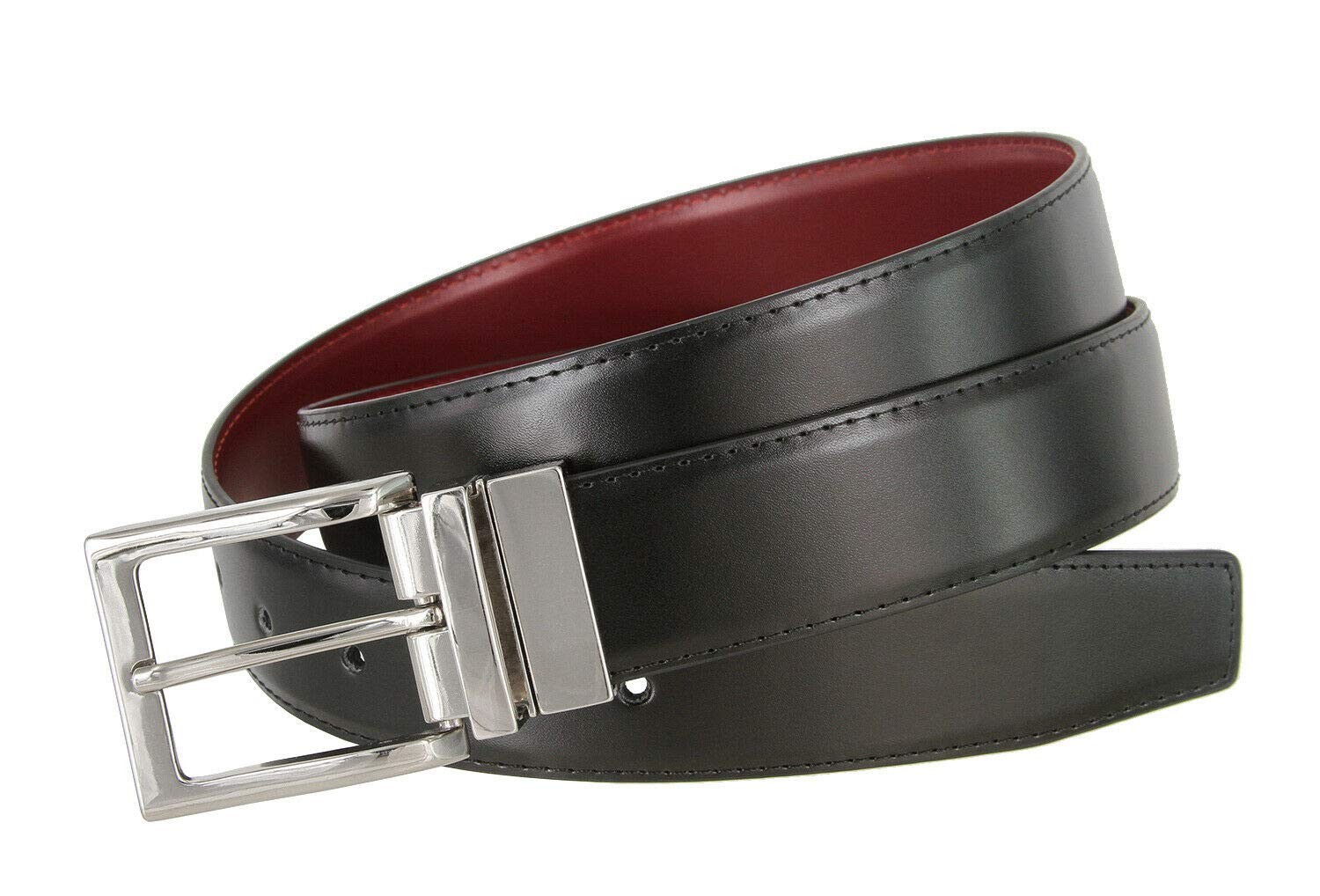 Men&rsquo;s Belt Genuine Leather Reversible Rotated 34, Silver Buckle-burg/Blk