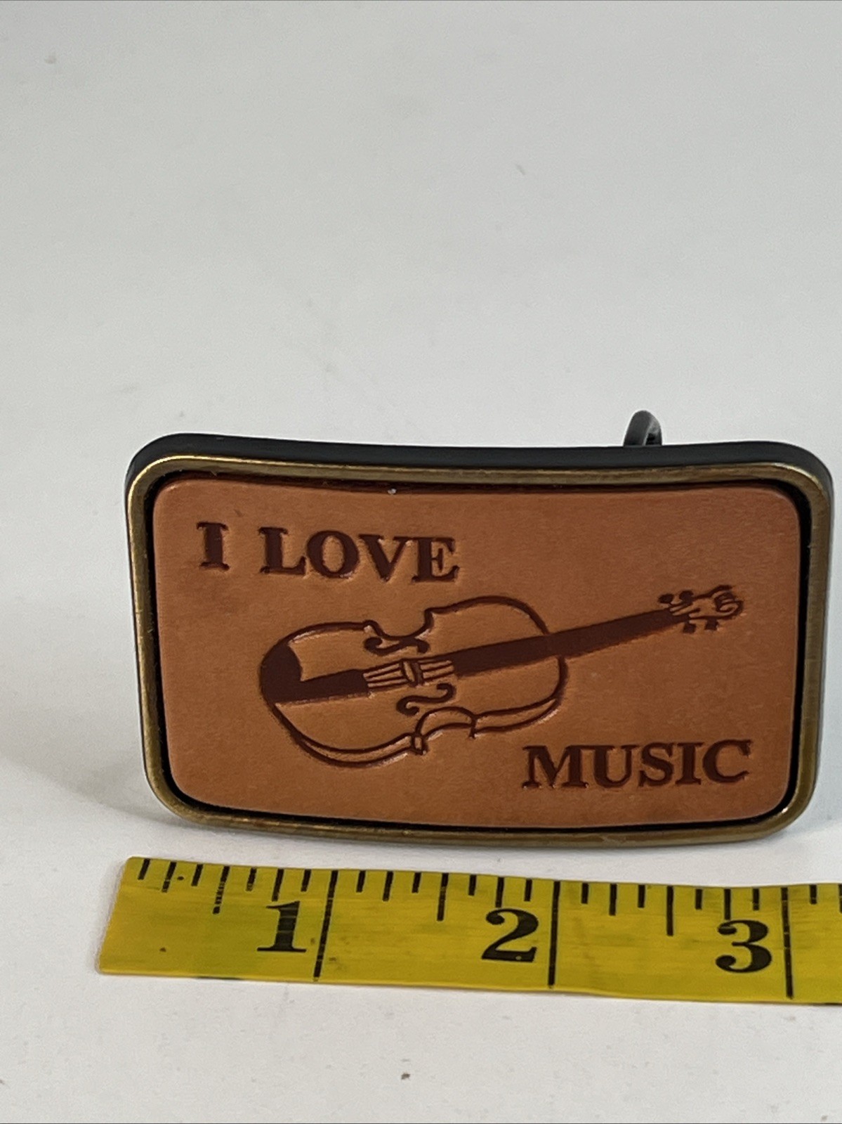 I Love Music Belt Buckle Leather And Metal, Country, Violin Fiddle, VGC
