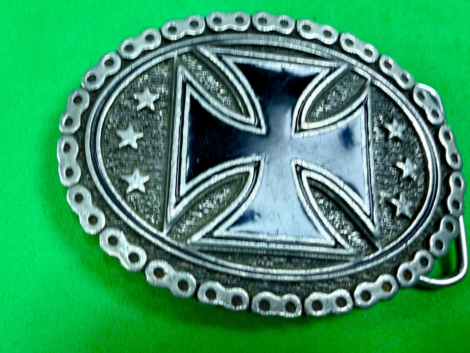 Maltese Celtic Iron Cross Chained Border Gothic Punk Biker Vibe EJC Belt Buckle