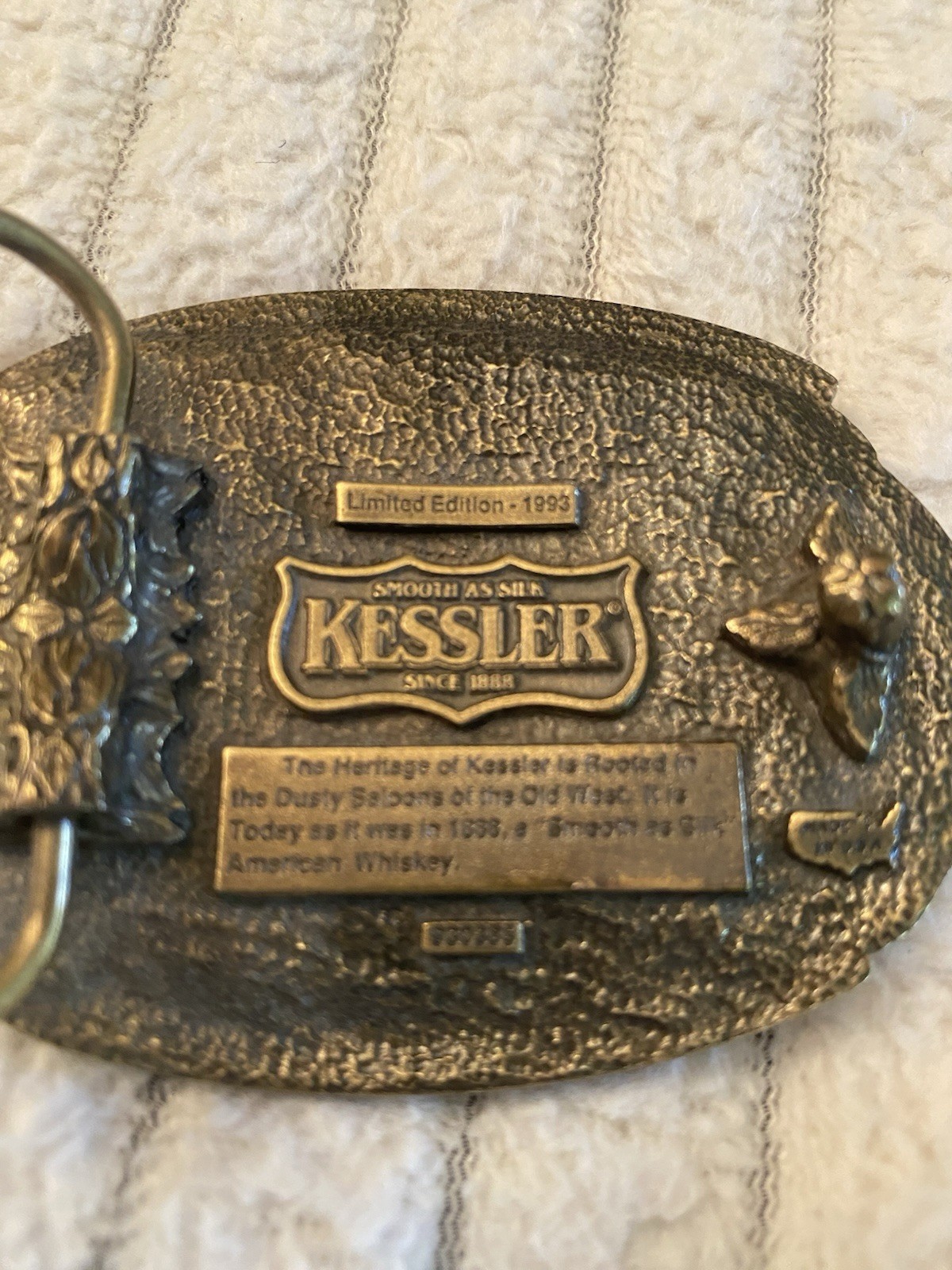 Belt Buckle, Brass, Kessler American Whiskey Spirit of California,1993 Ltd., Ed.
