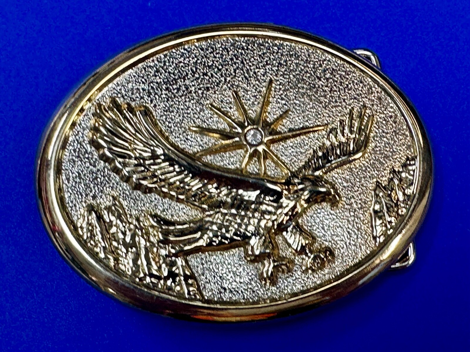 Patriotic American Usa Eagle Flying High Over Mountains W/ Starburst Belt Buckle