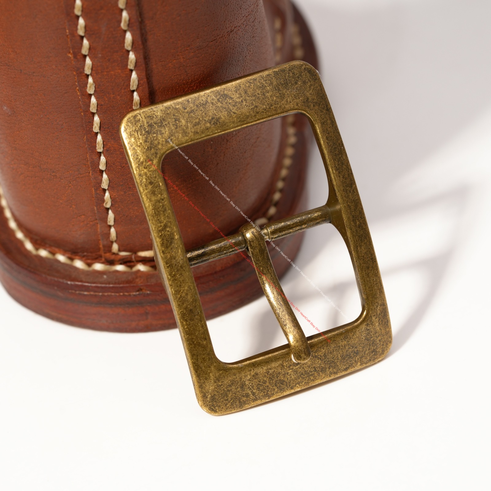 Huge Retro Brass Men Prong Center Bar Leathercraft Belt Buckle Fits 36mm Strap