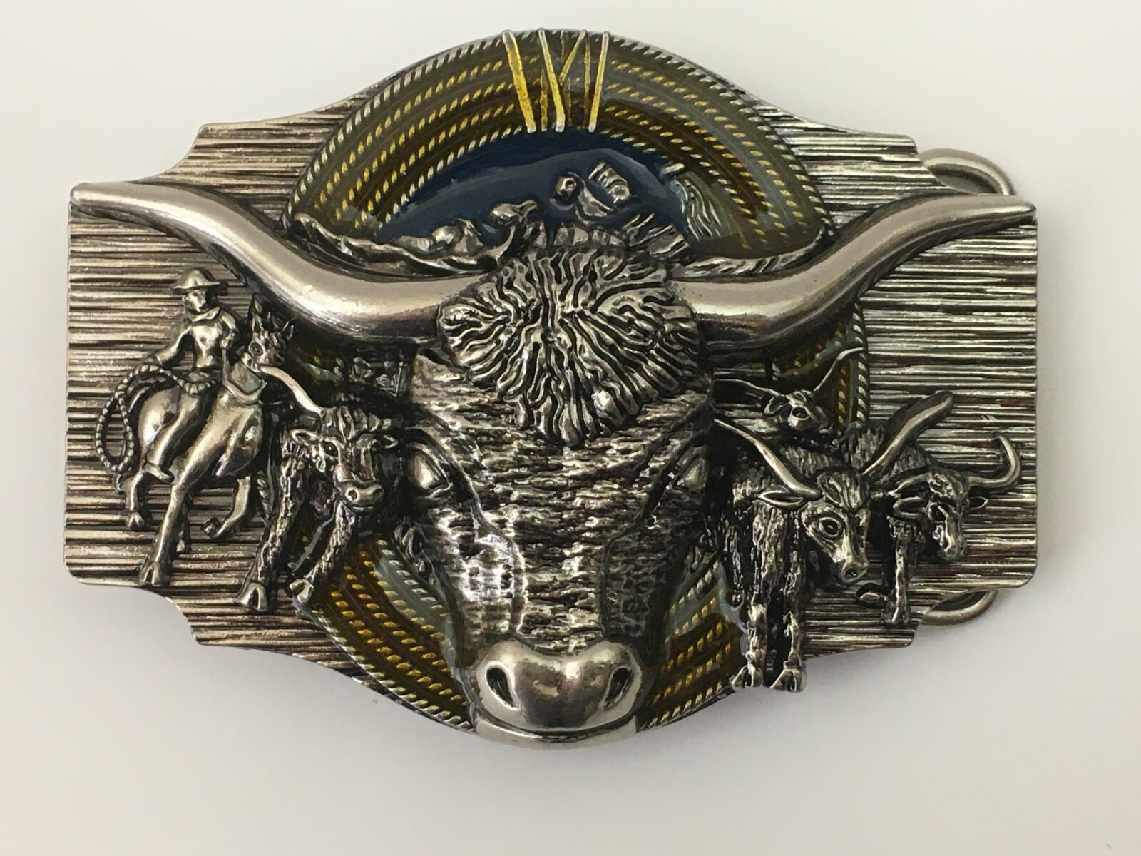 Cowboy Belt Buckle Texas Bull and Horses Western Belt Buckles