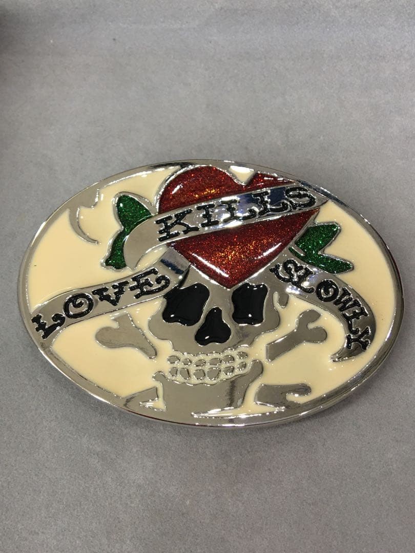 Ed Hardy Skull Belt Buckle « LOVE KILLS Slowly » White Men&rsquo;s Fashion New Japan