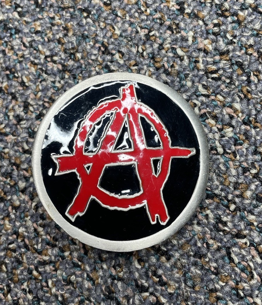 Vintage Pewter Anarchy Belt Buckle Punk 4572 Great American Products NOS 2.75”