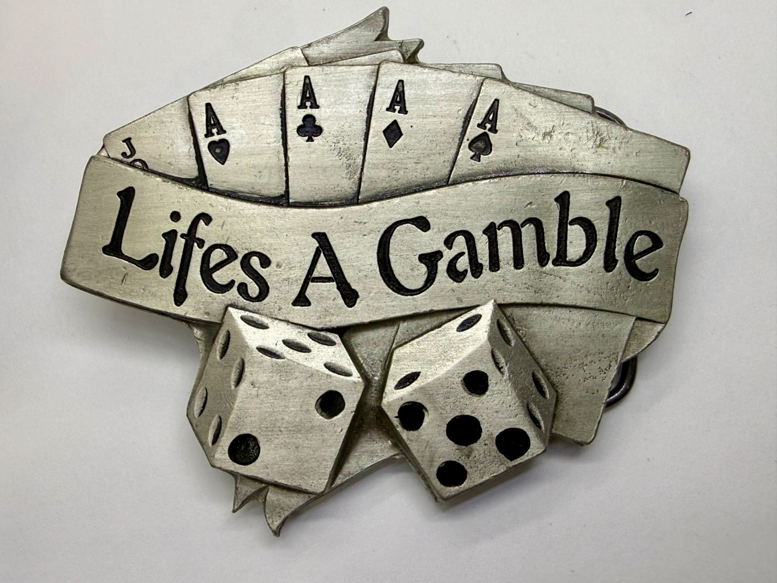 Life&rsquo;s a Gamble Royal Flush Cards Dice Gambling Belt Buckle 2002 Mobtown