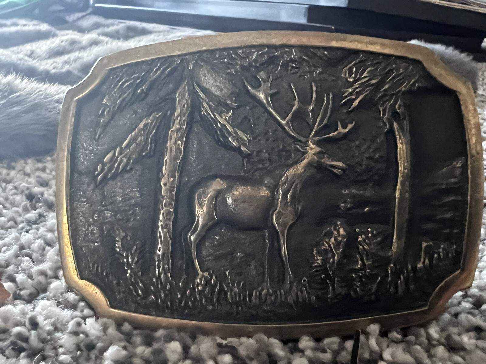 SOLID BRASS ELK VINTAGE BELT BUCKLE • MADE IN USA