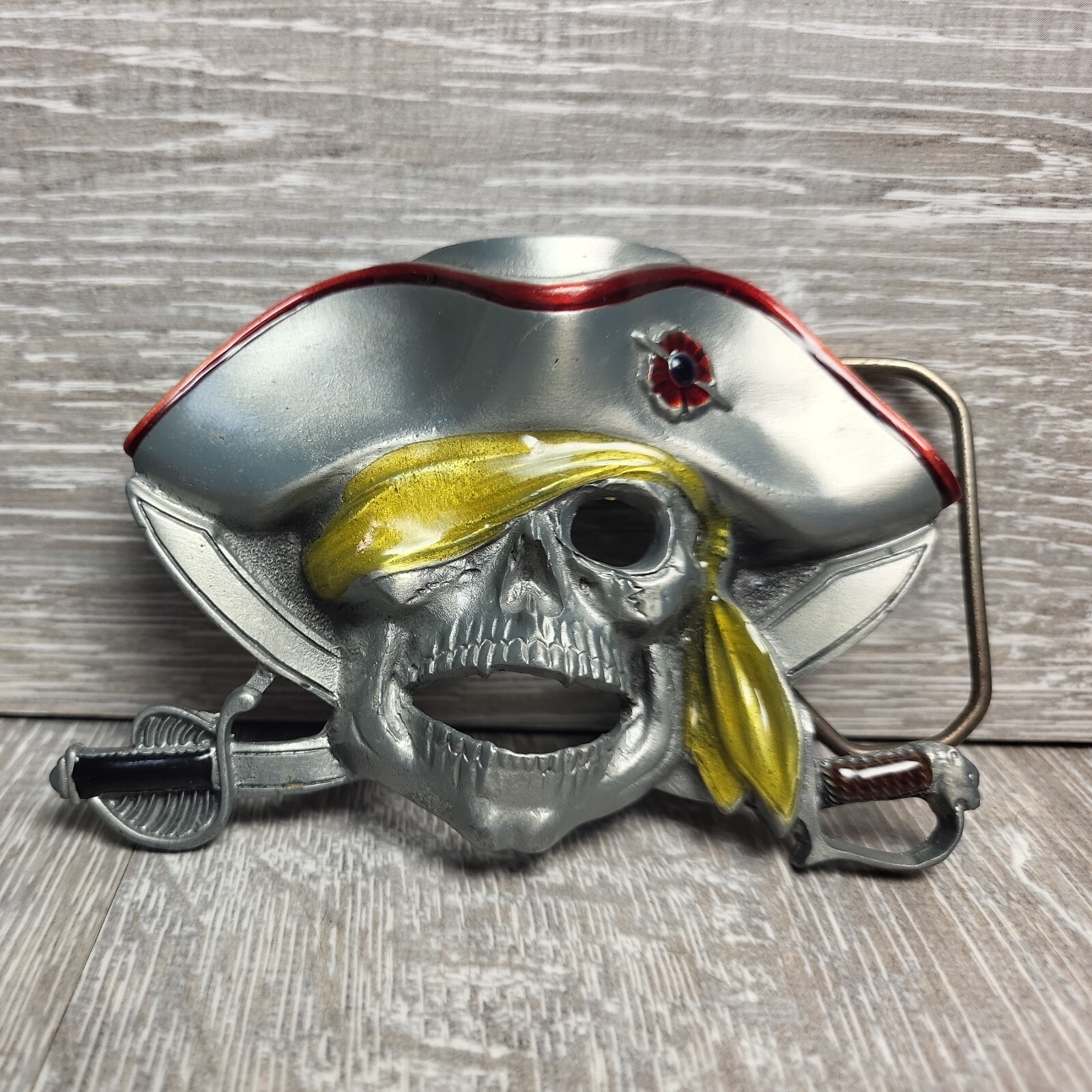 Vtg Large Pirate Skull Crossbones Cross Swords Belt Buckle Costume 1997