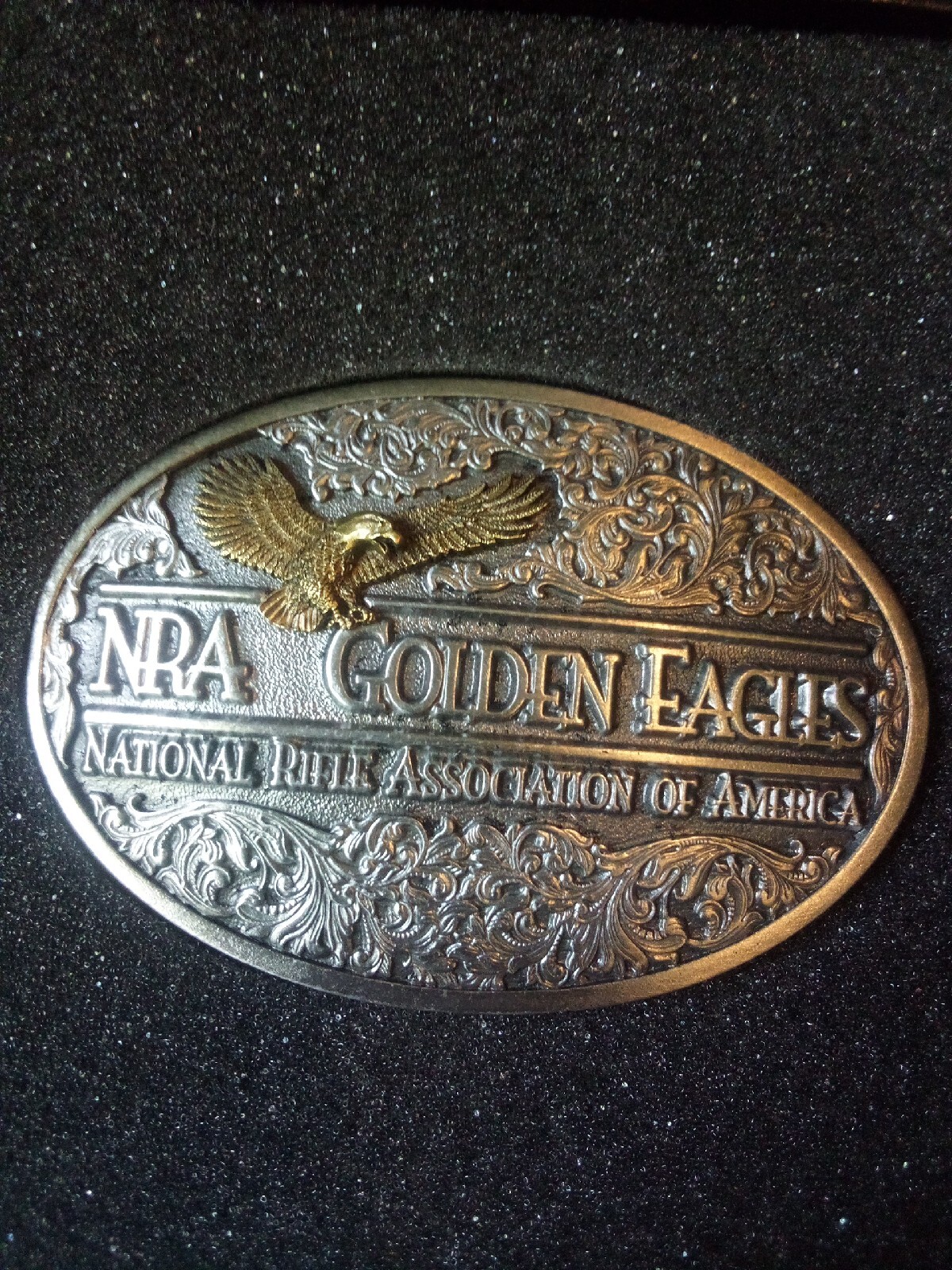 Vintage 1994 Golden Eagles NRA Pewter Belt Buckle Ltd Ed Rifle In Original Box