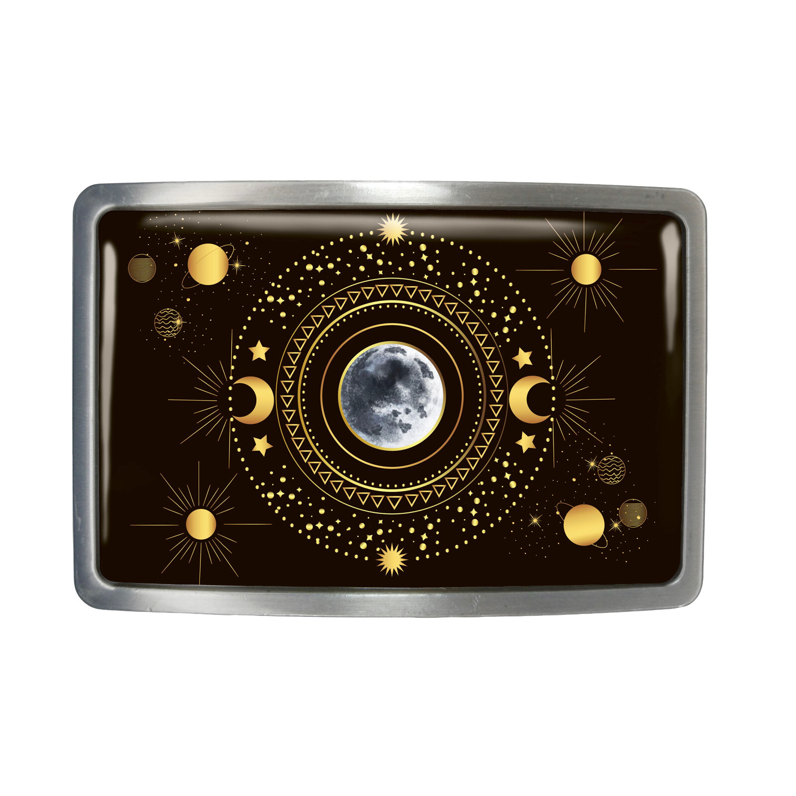 Esoteric Moon Belt Buckle – Celestial Solar System RectangleBelt Buckle – 637-2