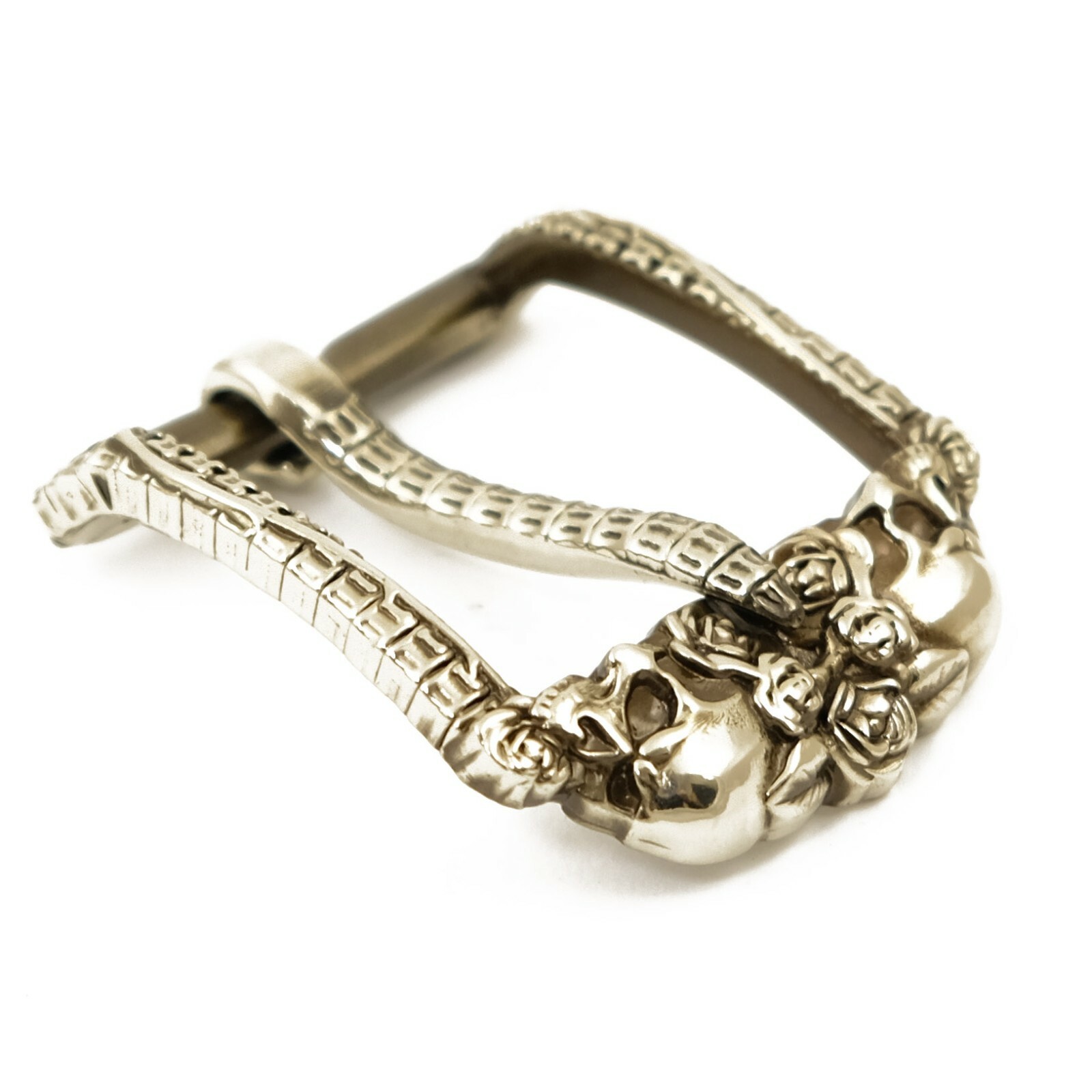 German silver belt buckle Skulls and Roses, handmade pin type skulls buckle