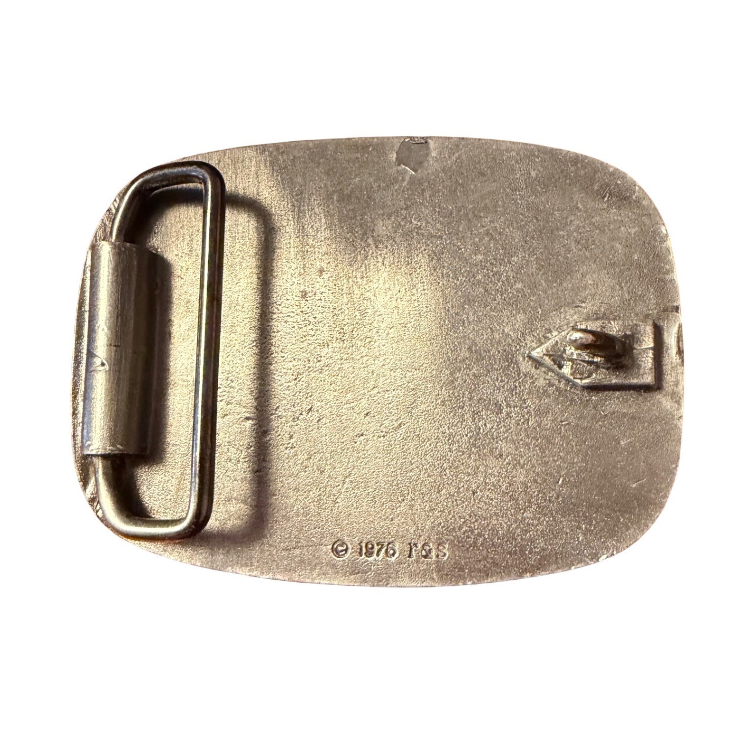 Vtg 1976 R&S Covered Wagon Horse Western Brass Tone Belt Buckle Rope Edge