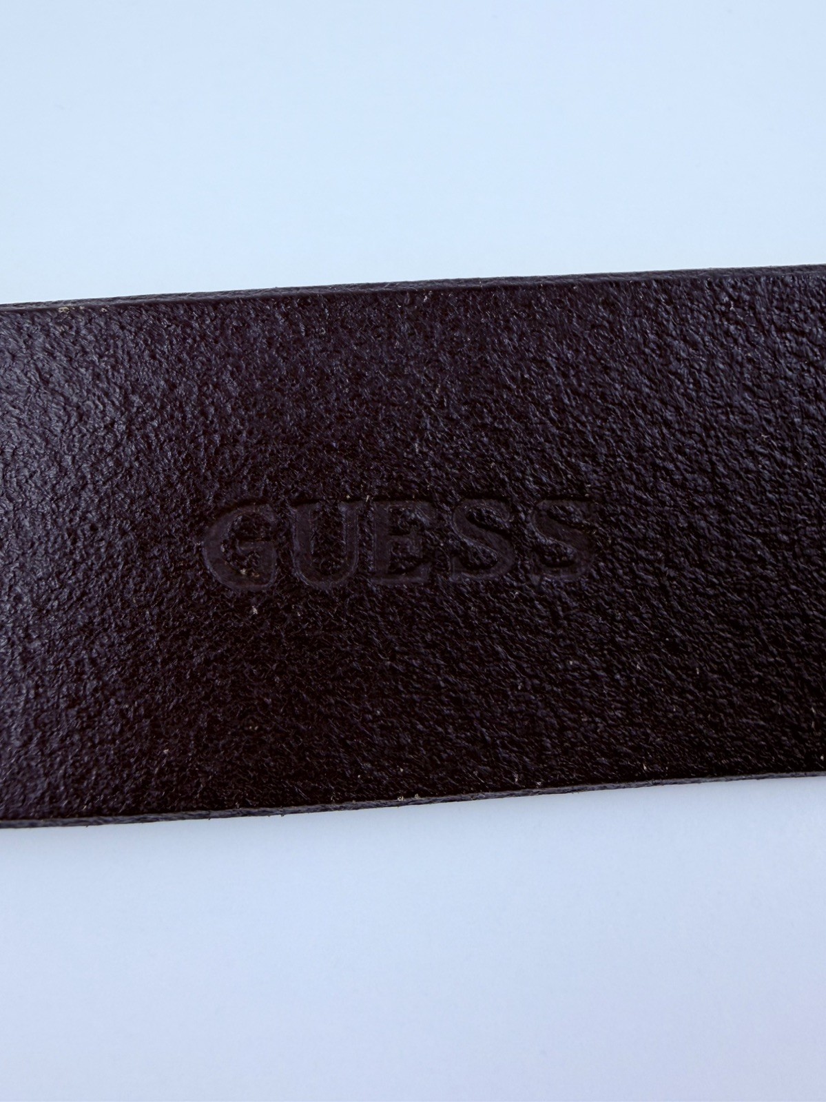Vtg-Guess Silver G Logo Circular Buckle with Light Brown / Dark Leather Belt