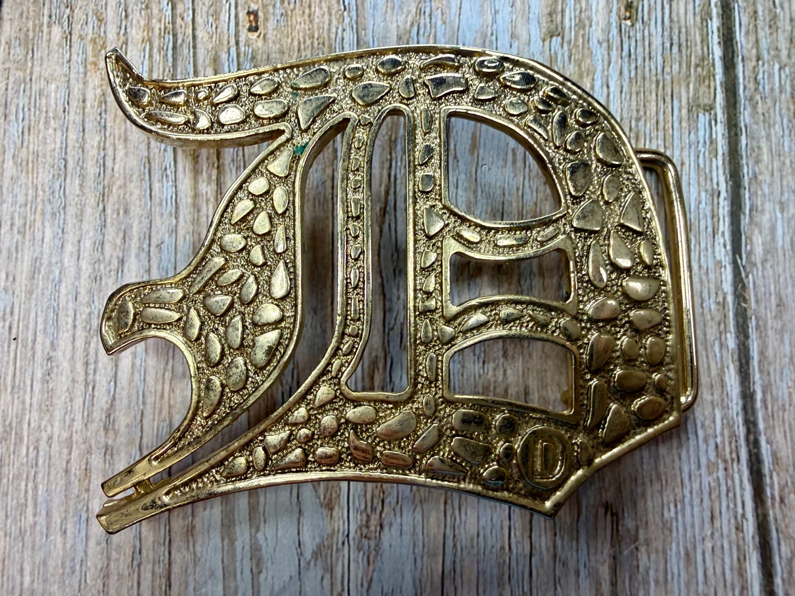 Initial Letter D Calligraphy Style Cutout Large Gold Color Belt Buckle