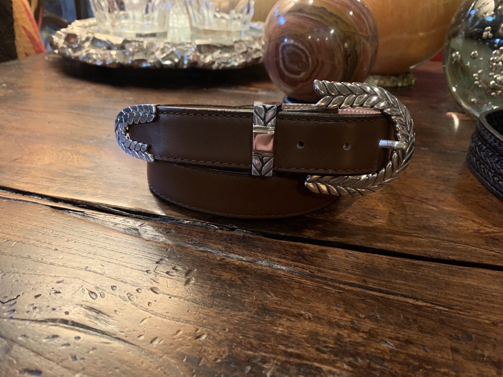 Arnold Goldstein Sterling Silver Belt Buckle 14K Gld 30-32-1.25”🐂✅JR Belt