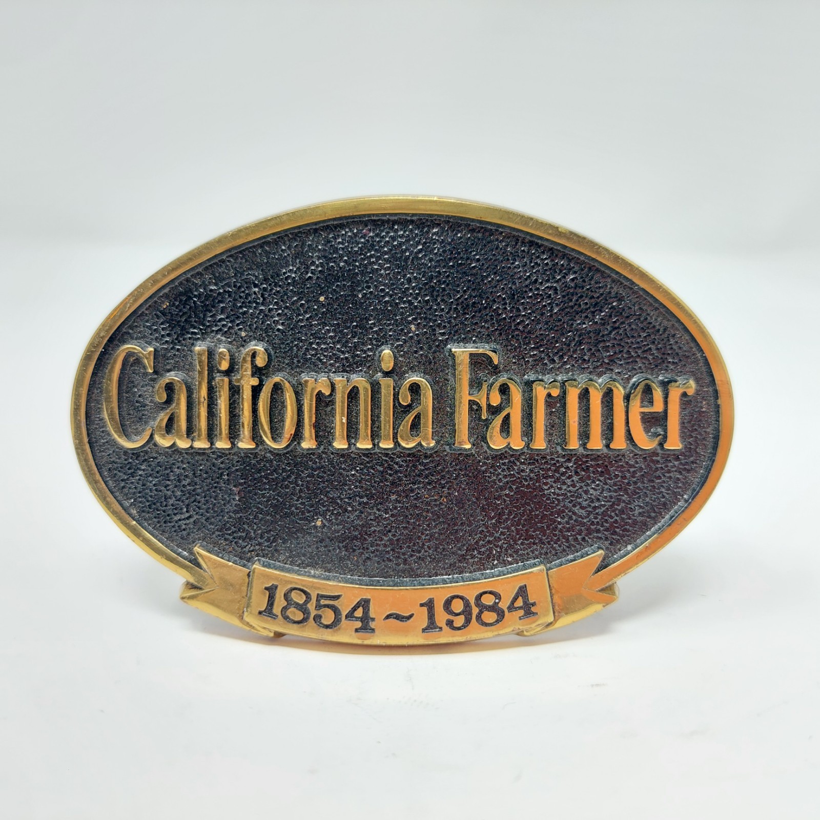 VTG California Farmer Magazine Belt Buckle 130th Aniversary 1984 Brass Jadco 80s
