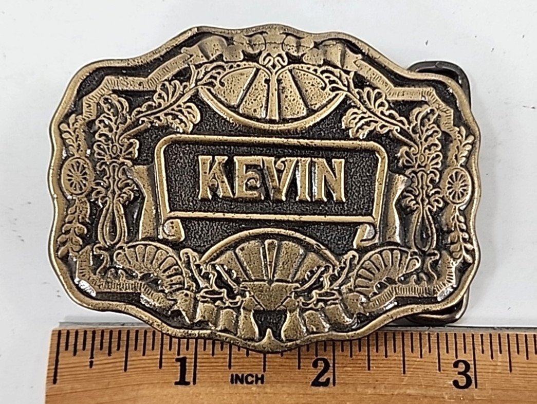 Vintage Belt Buckle « KEVIN” Name Brass Oden Inc. Personalized 1970&rsquo;s