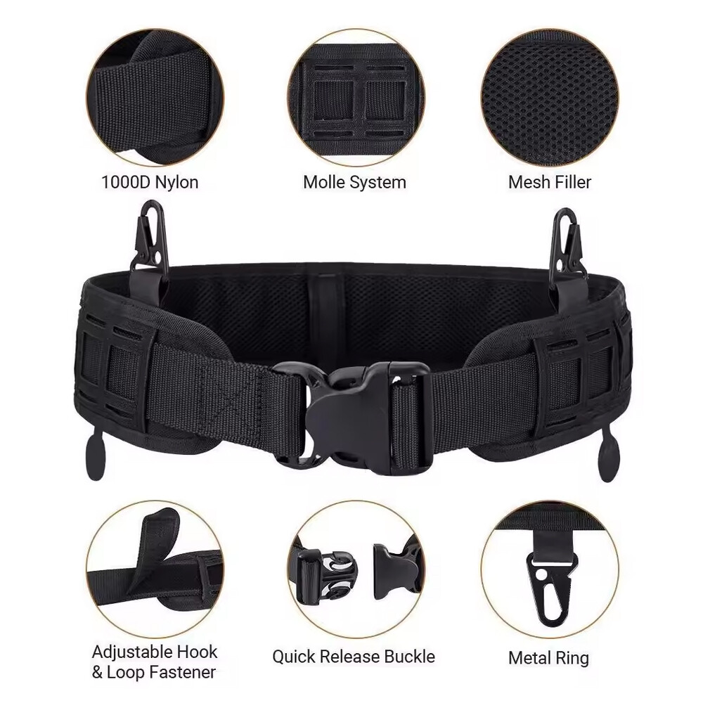 Men Tactical Molle Padded Patrol Belt Adjustable Waist Belts Hunting Combat Gear