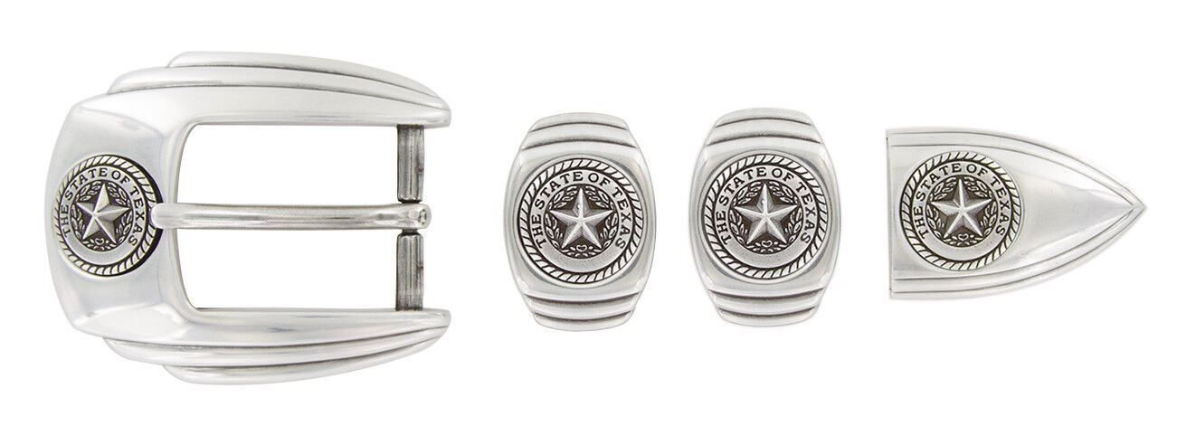 Texas Seal Western Buckle Double Loop Tip Belt Set 4-piece Fit 1&Prime; Wide Belt