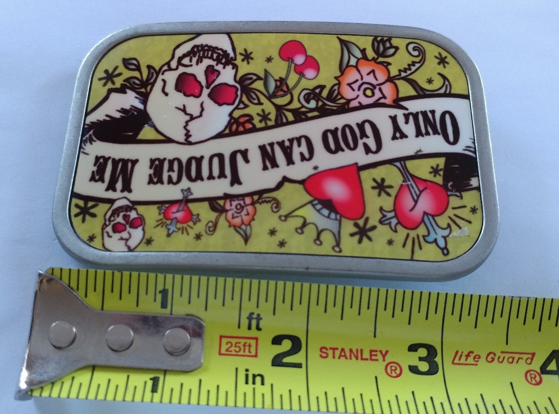 SKULL FLOWER ONLY GOD CAN JUDGE ME HEART SWORD CHERRY CROWN BELT BUCKLE DOWN