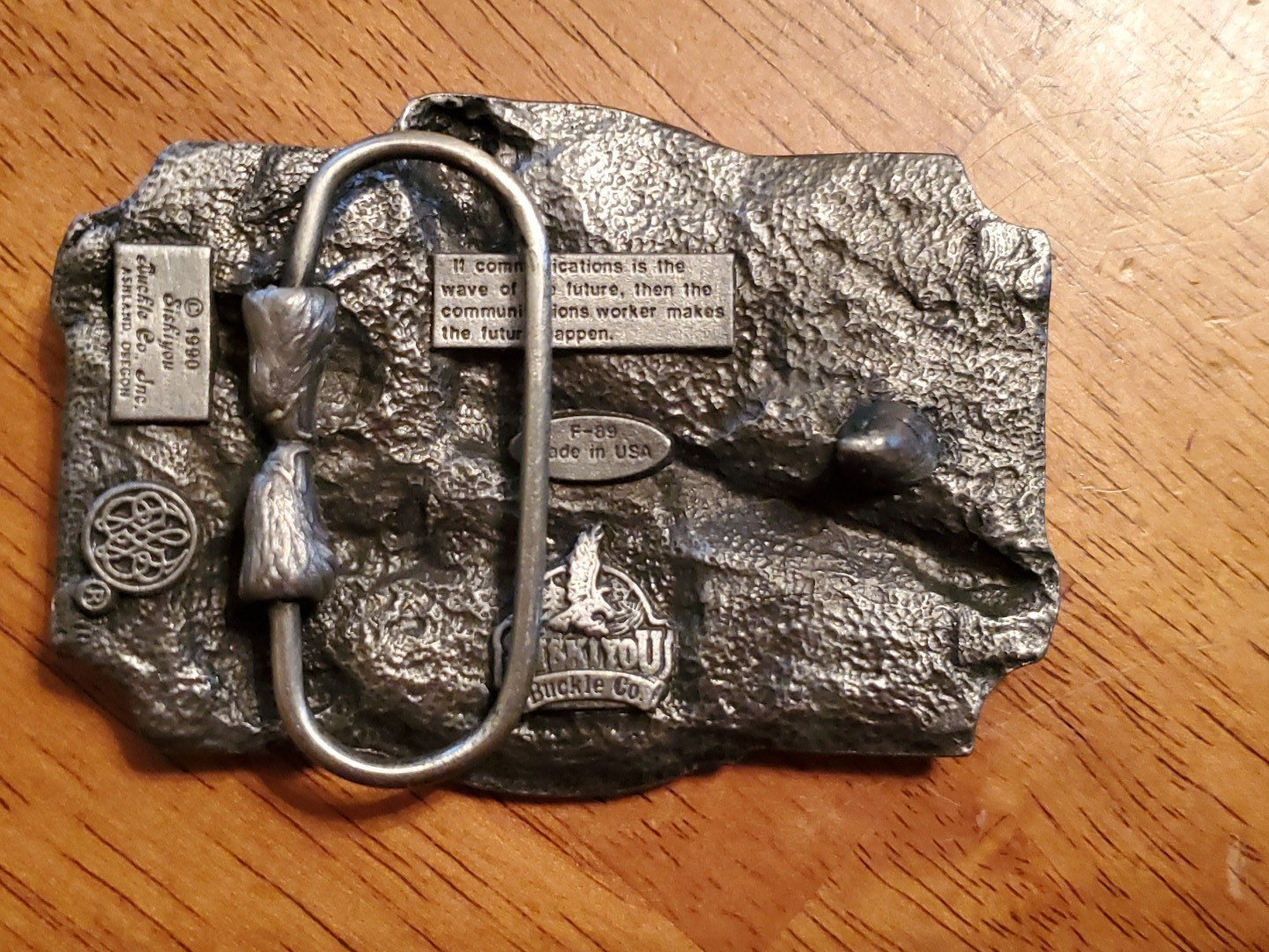 1990 Communications Worker Belt Buckle Occupational Lineman Siskiyou Pewter