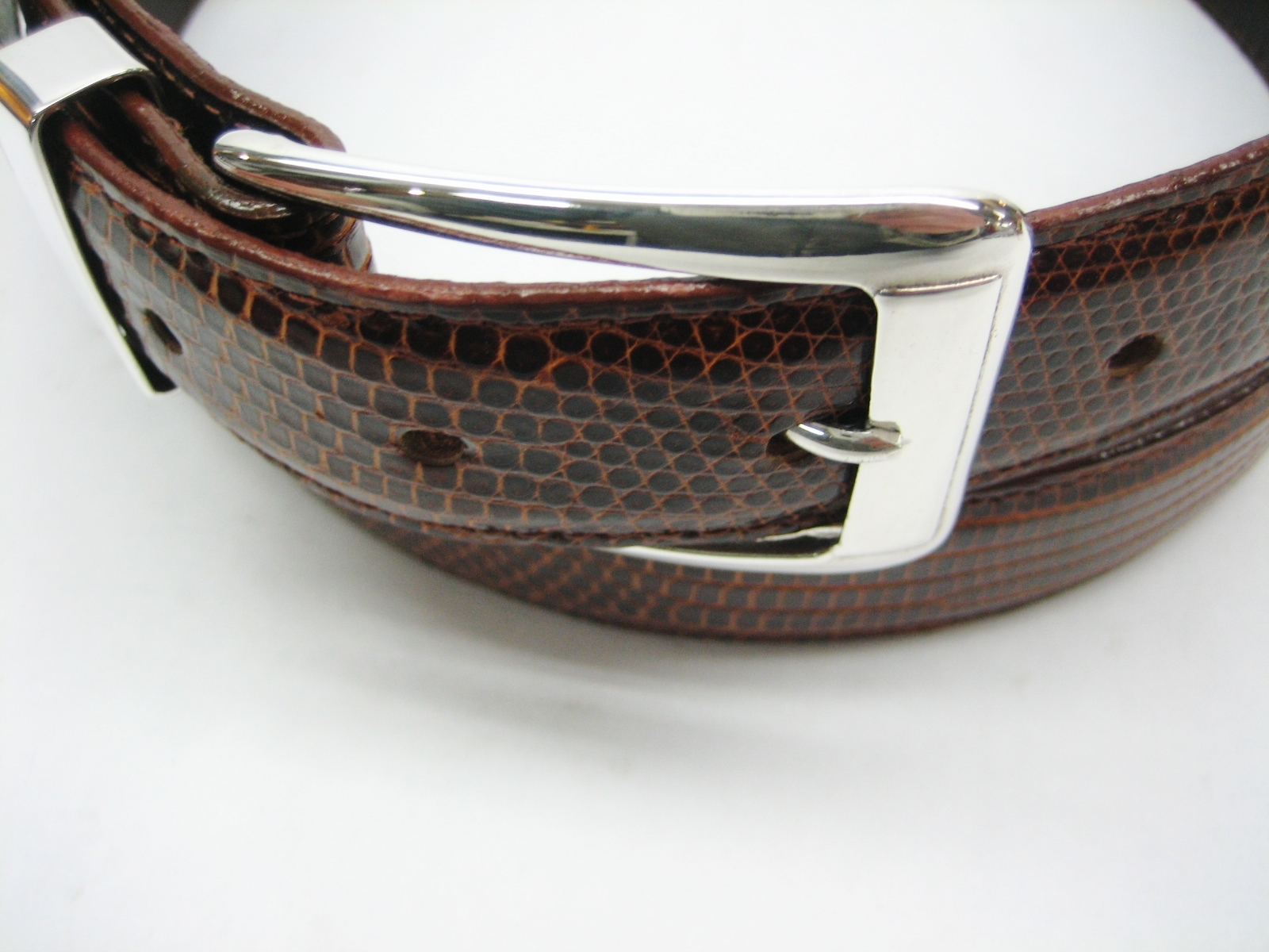 Sterling silver 925 two piece buckle set and Genuine Lizard 30 mm belt U.S.A..