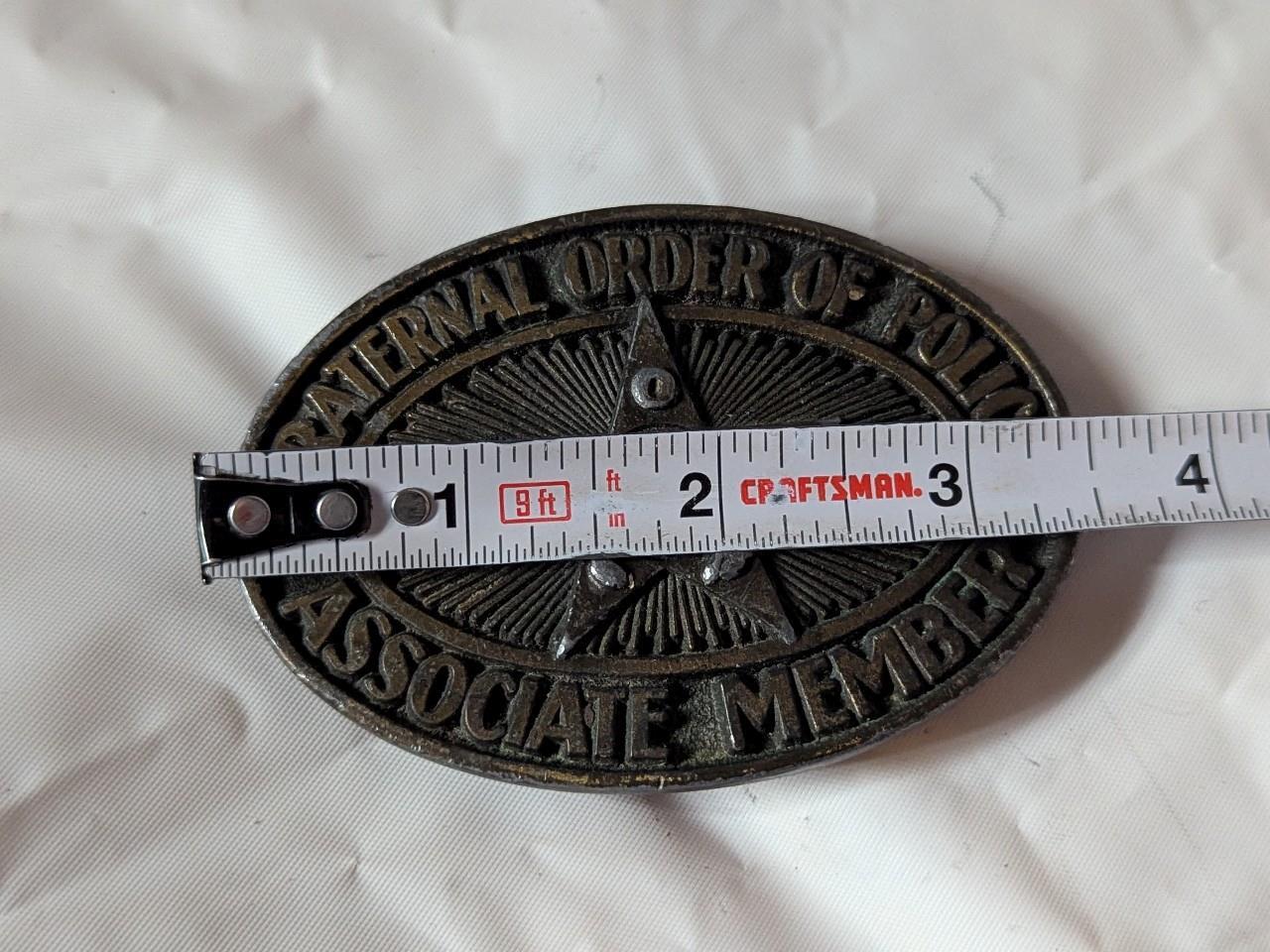 vintage 1970s fraternal order of police WESTERN belt buckle SOLID BRASS cownboy