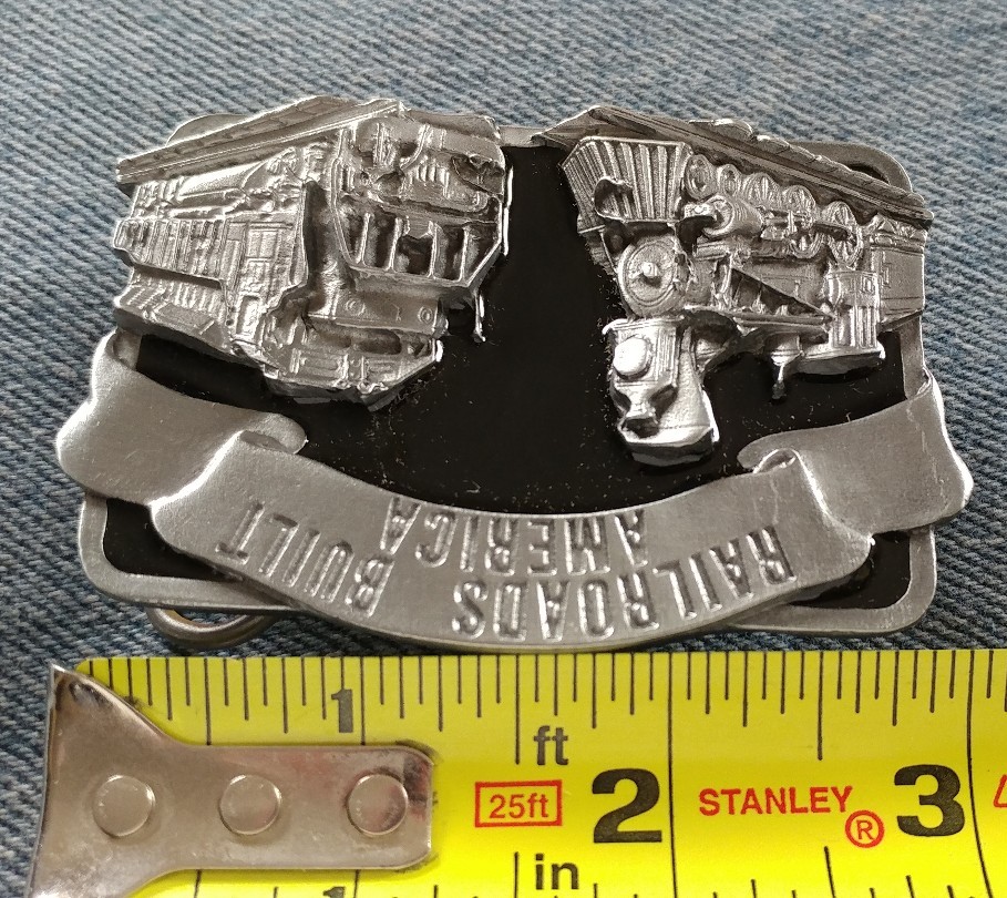RAILROADS BUILT AMERICA STEAM & DIESEL ENGINE BELT BUCKLE SISKIYOU MADE IN USA
