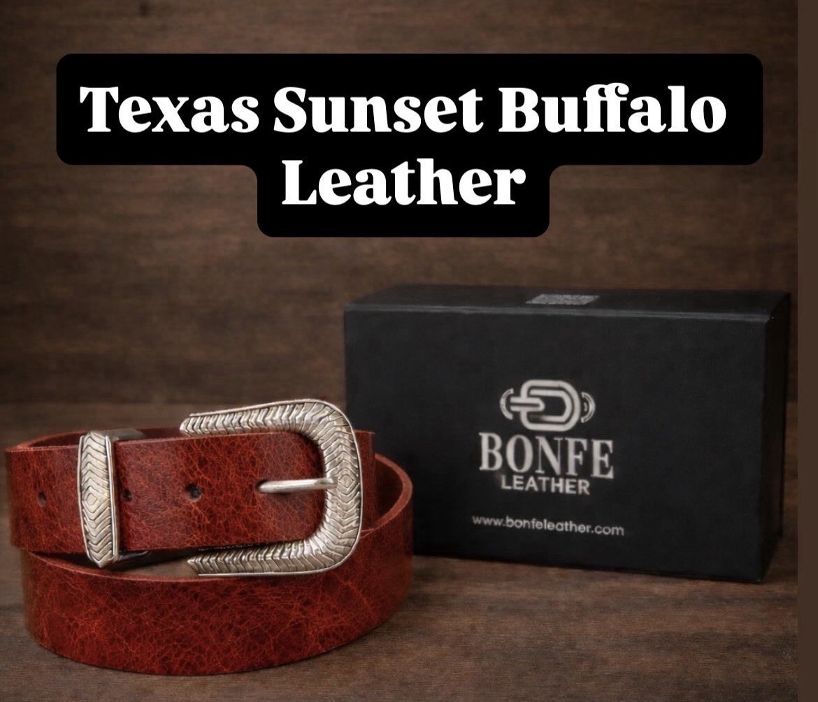 Western Belt Buckle Bonfe Leather Workshop Silver Ranger w/ Premium Leather Belt