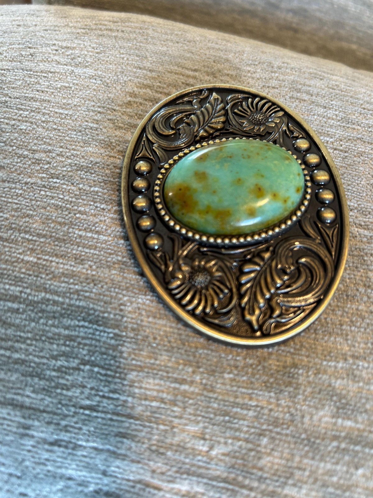 Teal Turquoise Stone Western Belt Buckle Cowboy Brass Agate Inlay 1.5in Strap