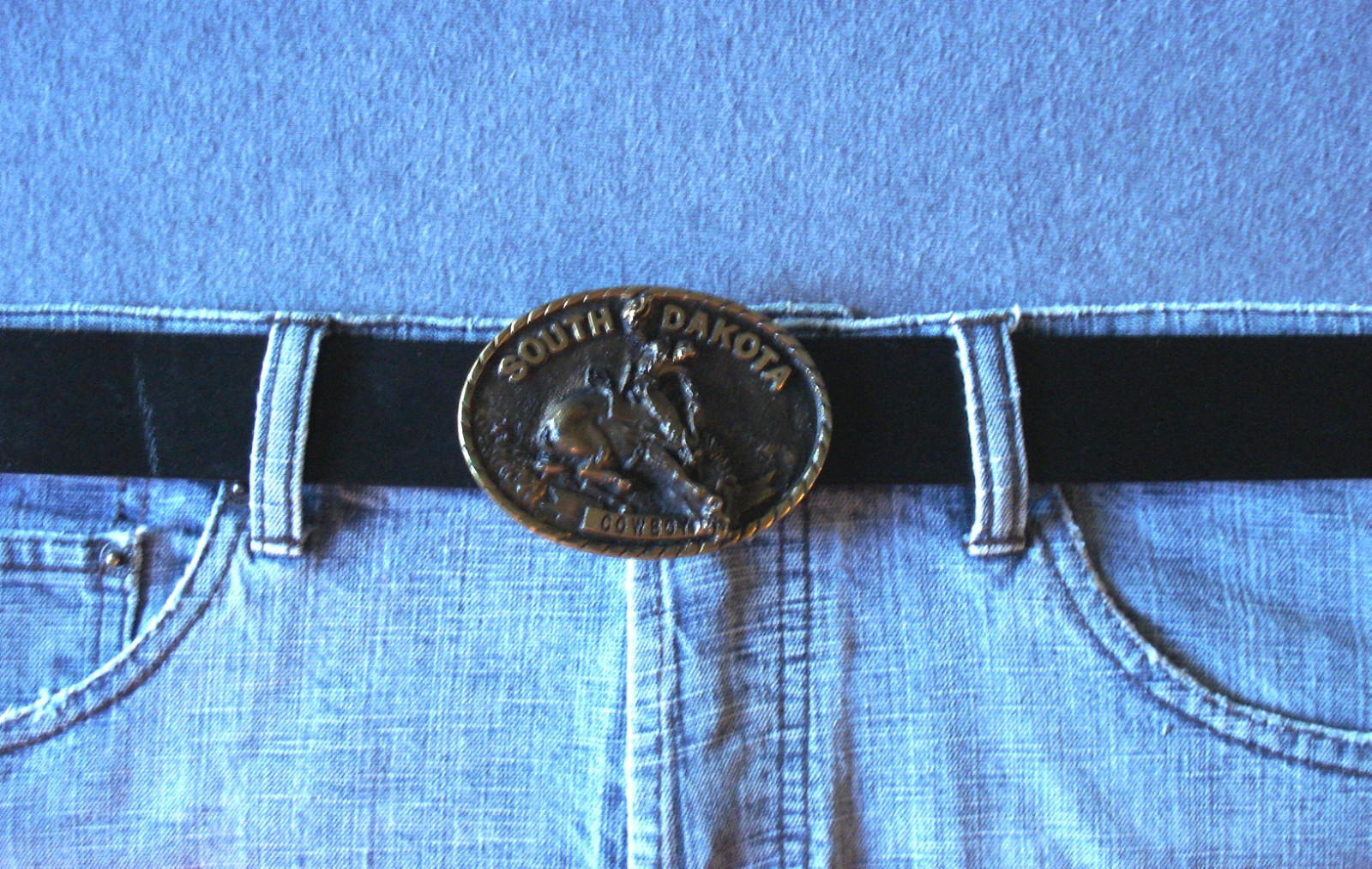 1981 VTG South Dakota Cowboy Solid Brass Registered Collection Belt Buckle