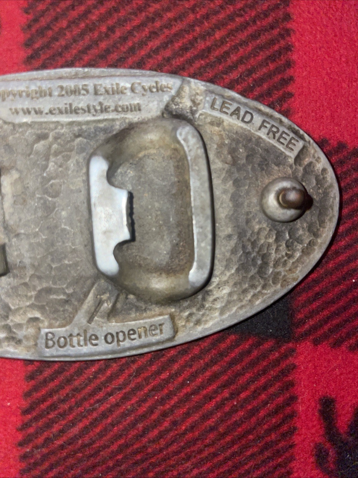 2005 EXILE CYCLES Black Metal Belt Buckle And Bottle Opener 4”