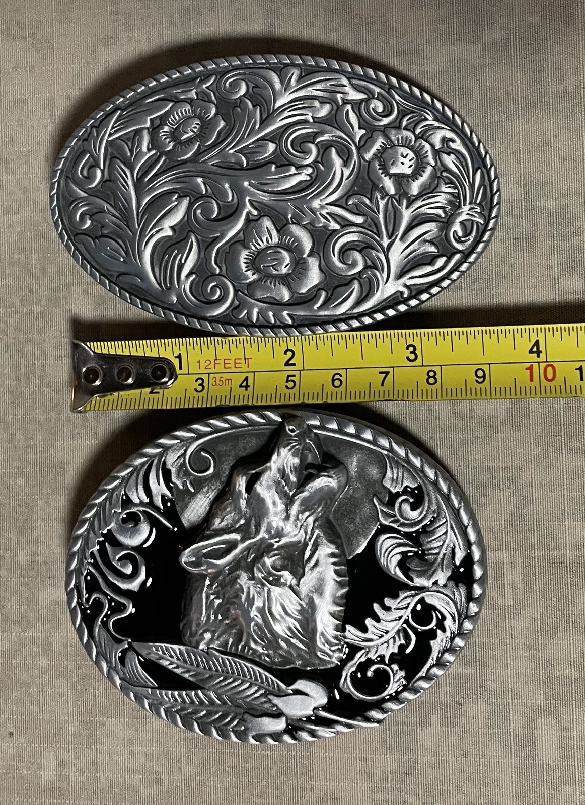 Set of 2 Landsun Western Belt Buckles, Howling Wolf And Floral Design NWB