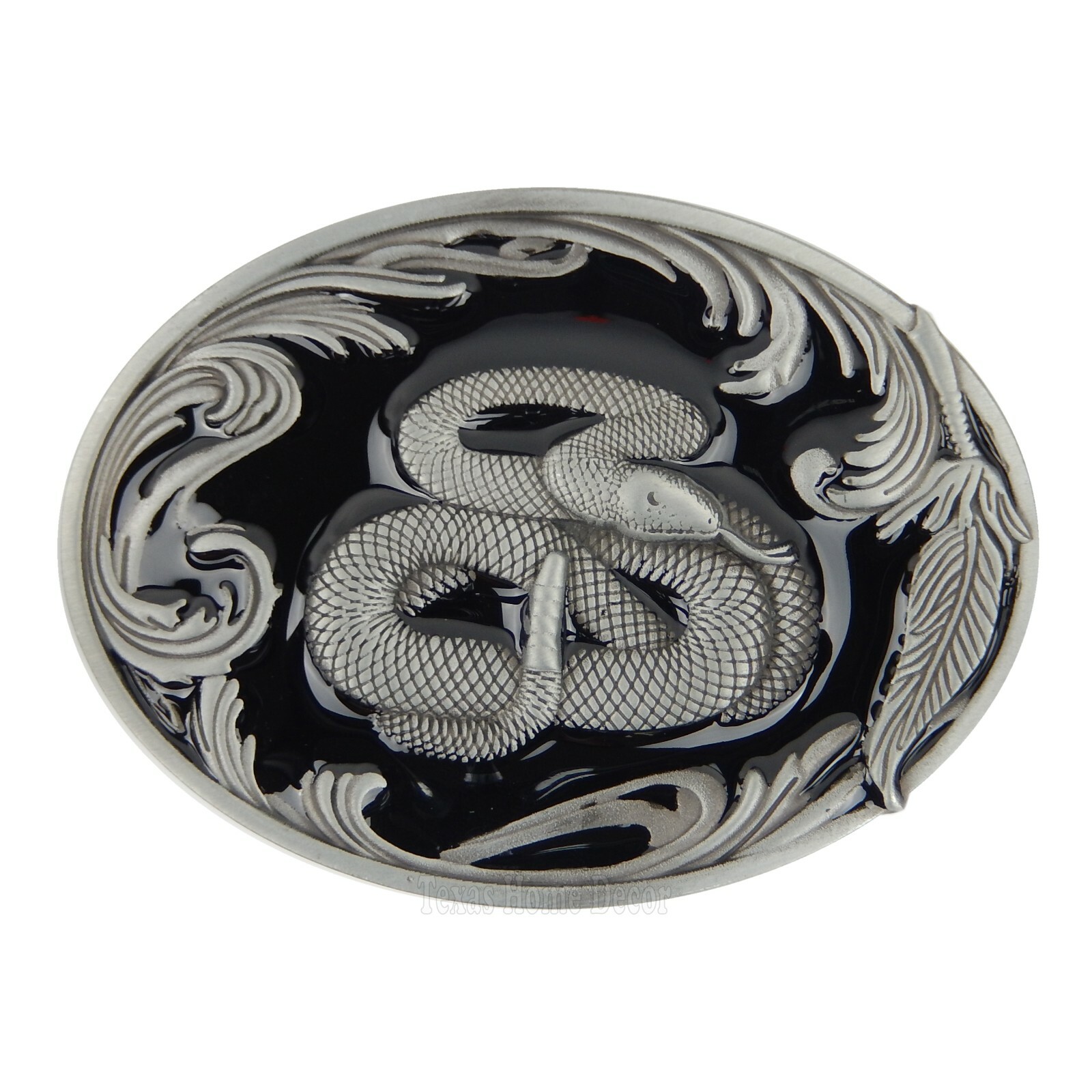 Western Floral Snake Men&rsquo;s Belt Buckle Antique Silver Enamel Fits 1.5&Prime; Belt