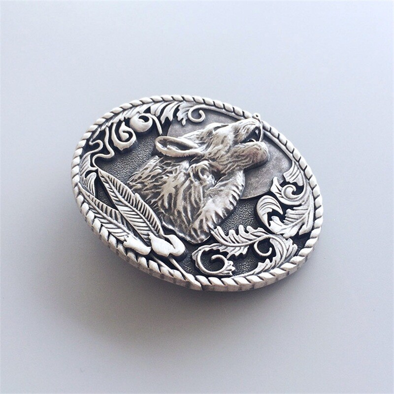 Vintage Silver Plated Western Shout Wolf Oval Belt Buckle also Stock in US