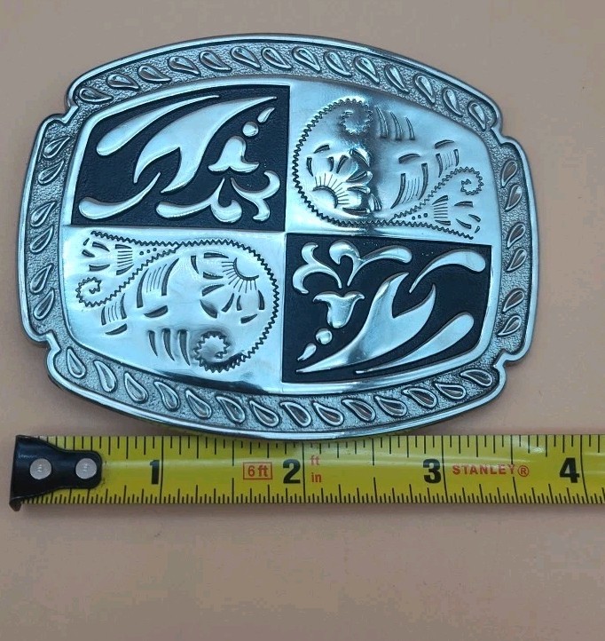 Black & Silver Two-Tone Belt Buckle Etched/Layered Design