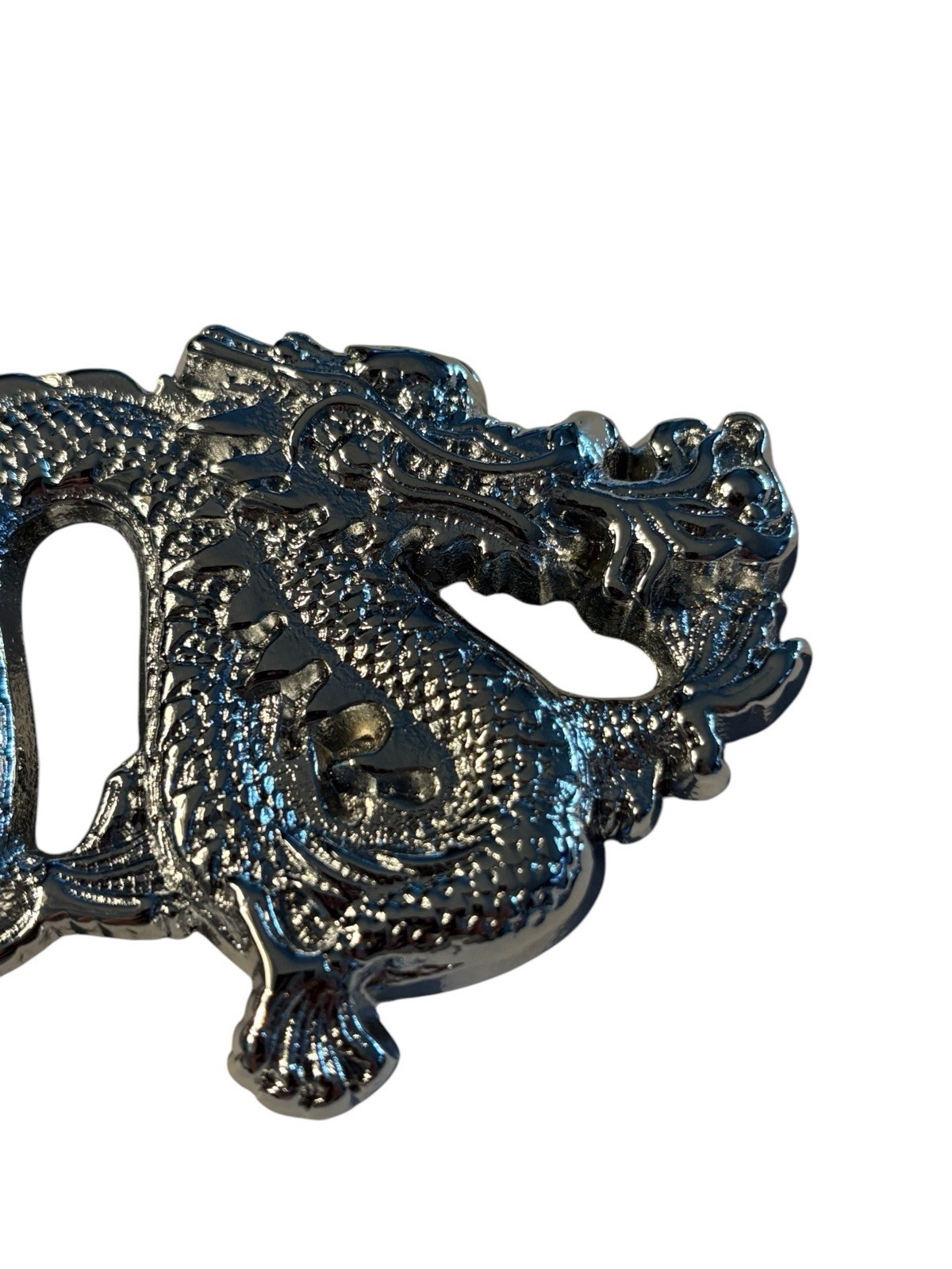 DRAGON FIRE FLAME BREATHING SOLID BRASS CHROME PLATED BARON BELT BUCKLE 1981
