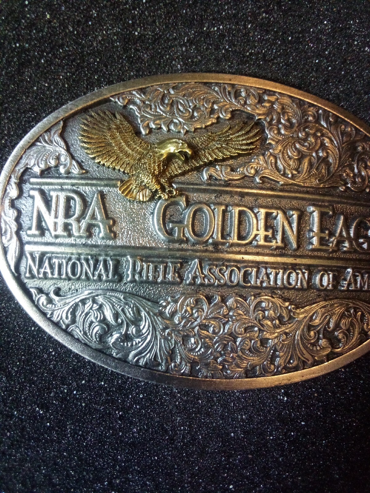 Vintage 1994 Golden Eagles NRA Pewter Belt Buckle Ltd Ed Rifle In Original Box