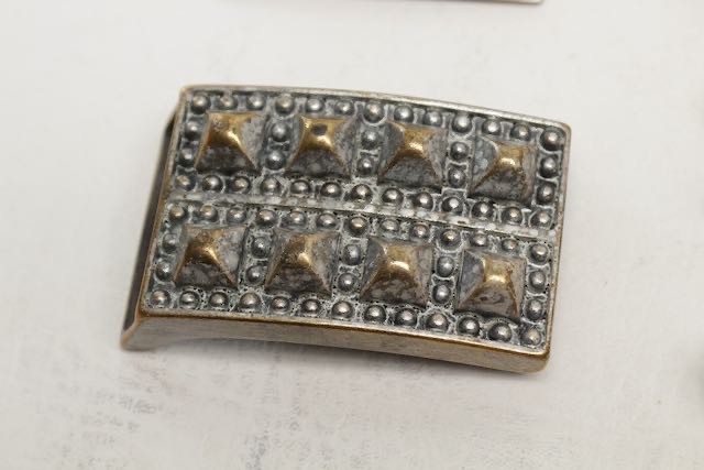 Lot of 9 Assorted Belt Buckles 1.5” Silvertone Brass Studded Removable Crafter