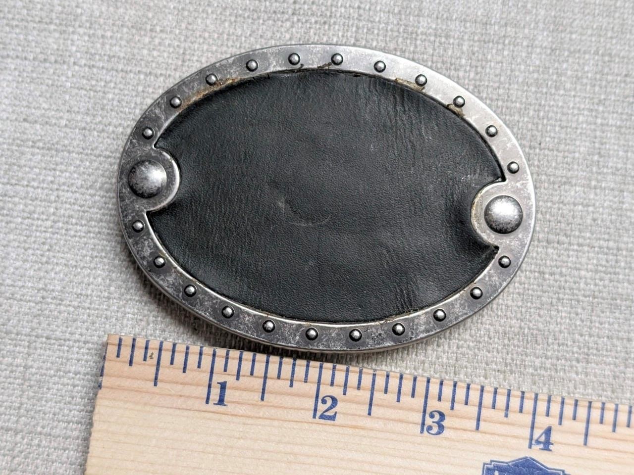 vintage STUDDED belt buckle RIVETED motorcycle WESTERN metal leather y2k
