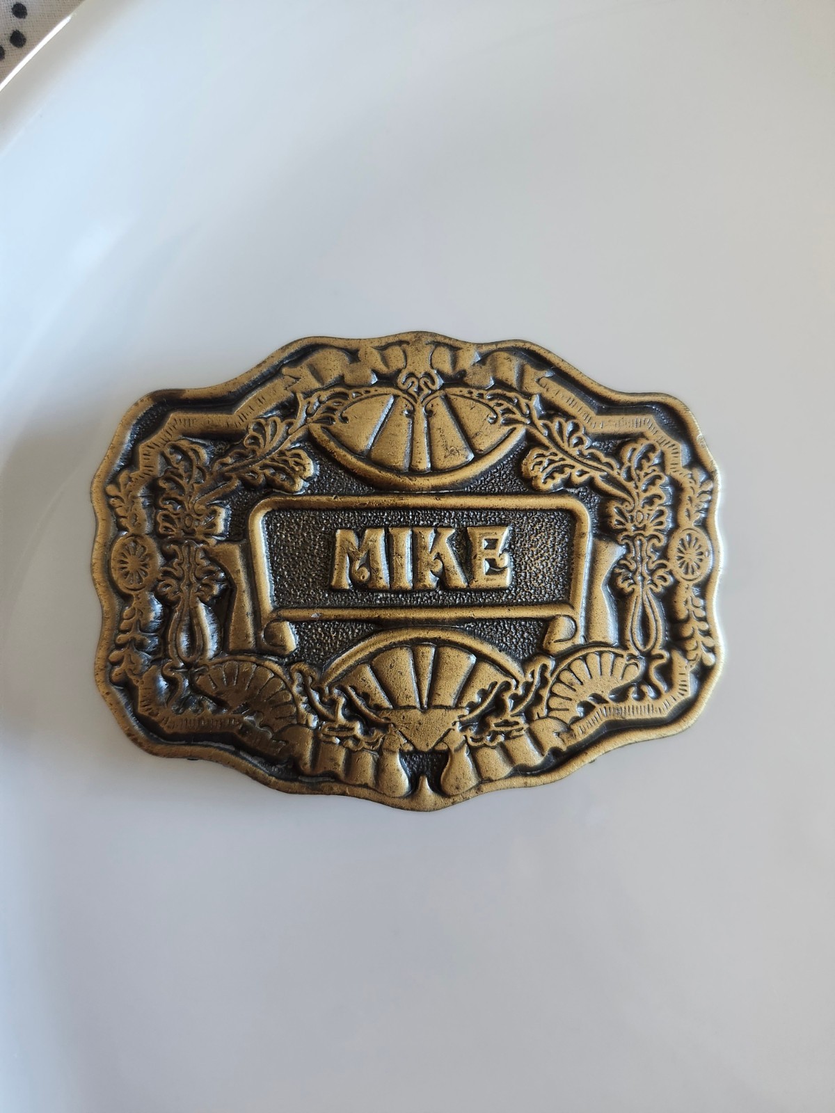 Oden Inc Western Engraved Plate Belt Buckle Gold Tone Antique Finish