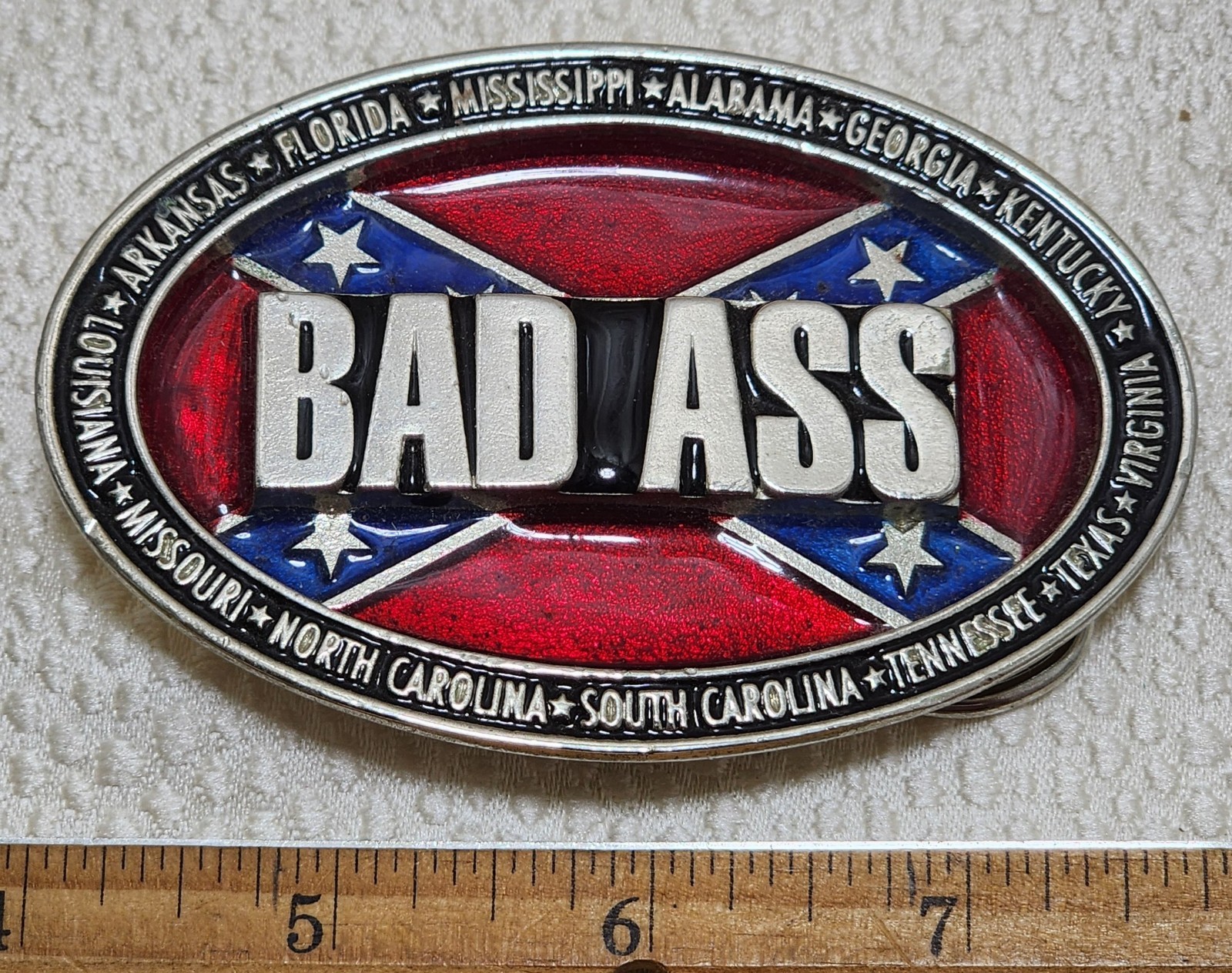 Red White & Blue Belt Buckle Stars Eagle Made in USA