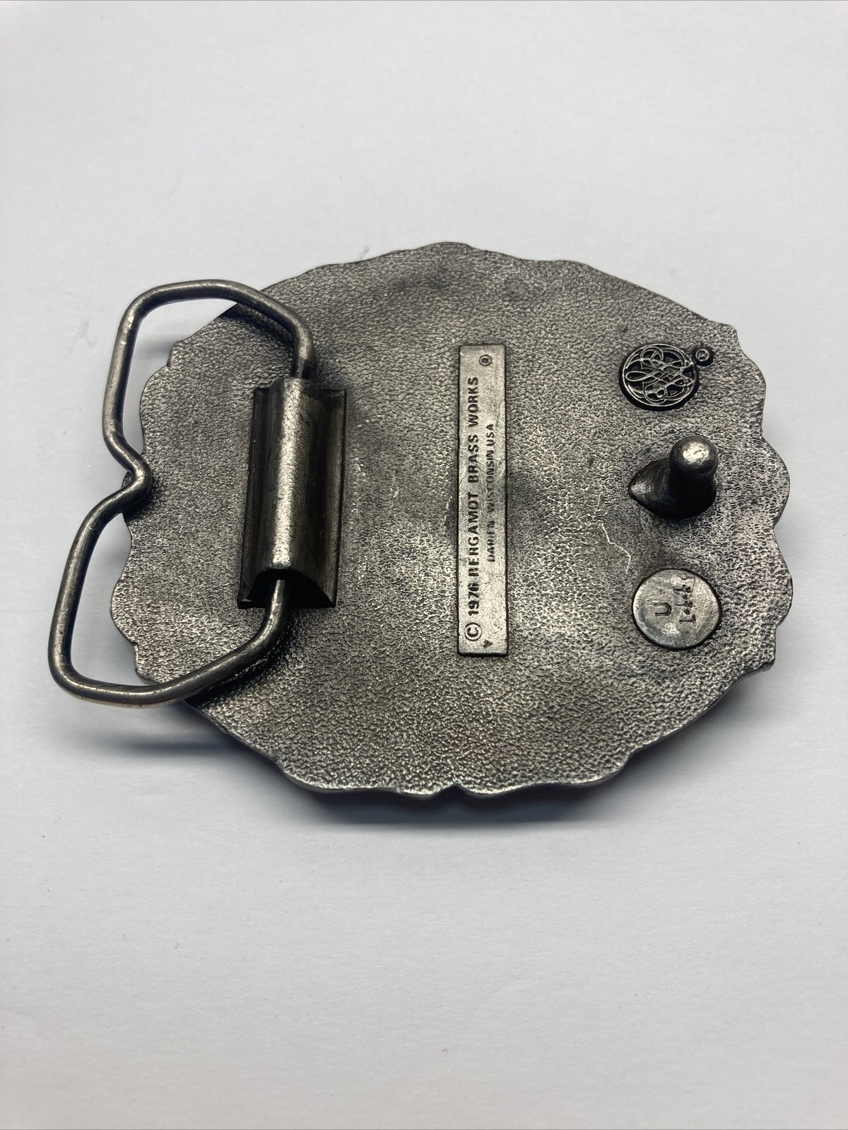 Vintage 1976 Bergamot Horse Belt Buckle. Horse Prancing .Stamped I-144
