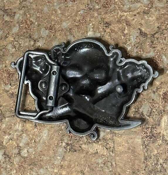 Skull And Swords Belt Buckle Pirate Buccaneer Silver Finish fit 1.5” belt